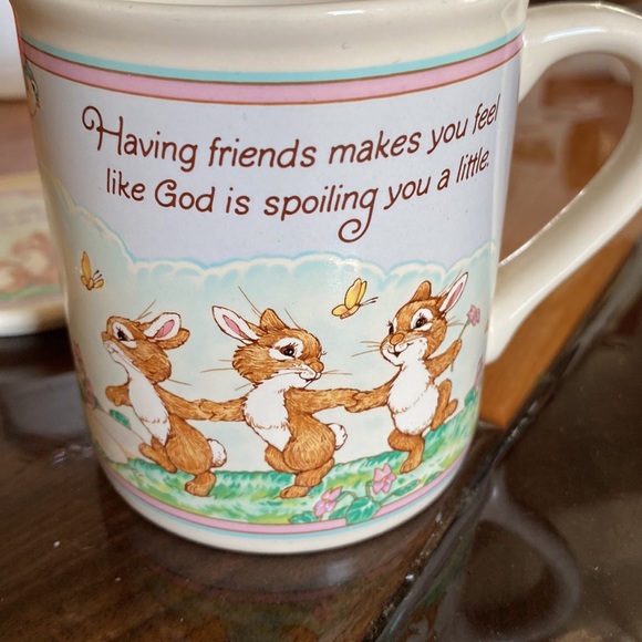 Vtg Hallmark Mug Mates Friendship Bunny Rabbits Squirrel Birds Mug And Lid - Picture 8 of 8